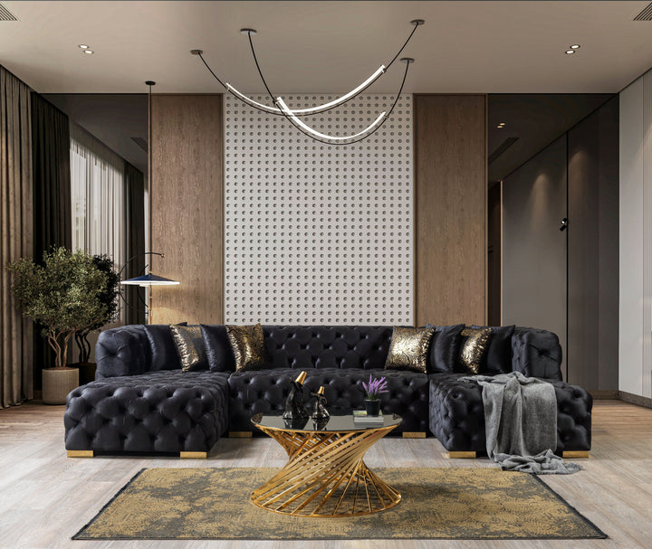 Neva Black Velvet Double Chaise 138" Sectional [ETA: 8/20]