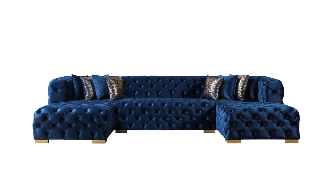 Neva Blue Velvet Double Chaise 138" Sectional [ETA: 8/20]