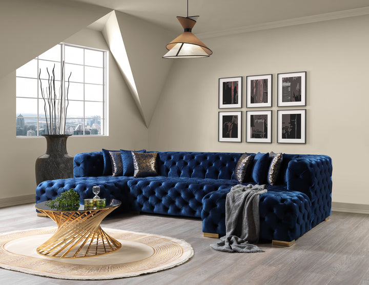 Neva Blue Velvet Double Chaise 138" Sectional [ETA: 8/20]