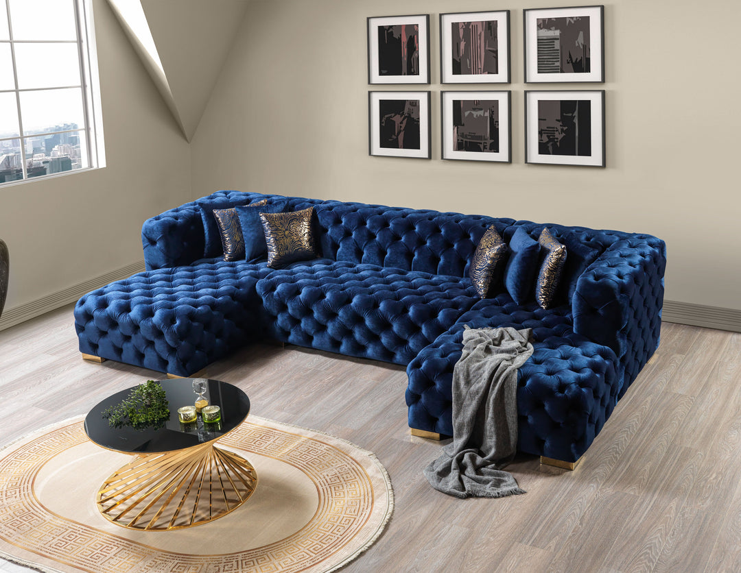 Neva Blue Velvet Double Chaise 138" Sectional [ETA: 8/20]