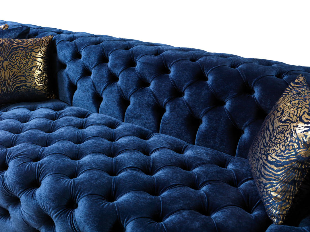 Neva Blue Velvet Double Chaise 138" Sectional [ETA: 8/20]