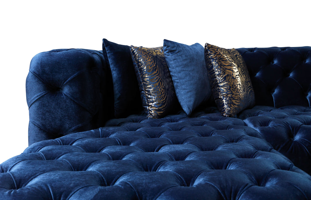 Neva Blue Velvet Double Chaise 138" Sectional [ETA: 8/20]
