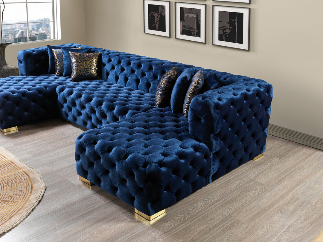 Neva Blue Velvet Double Chaise 138" Sectional [ETA: 8/20]