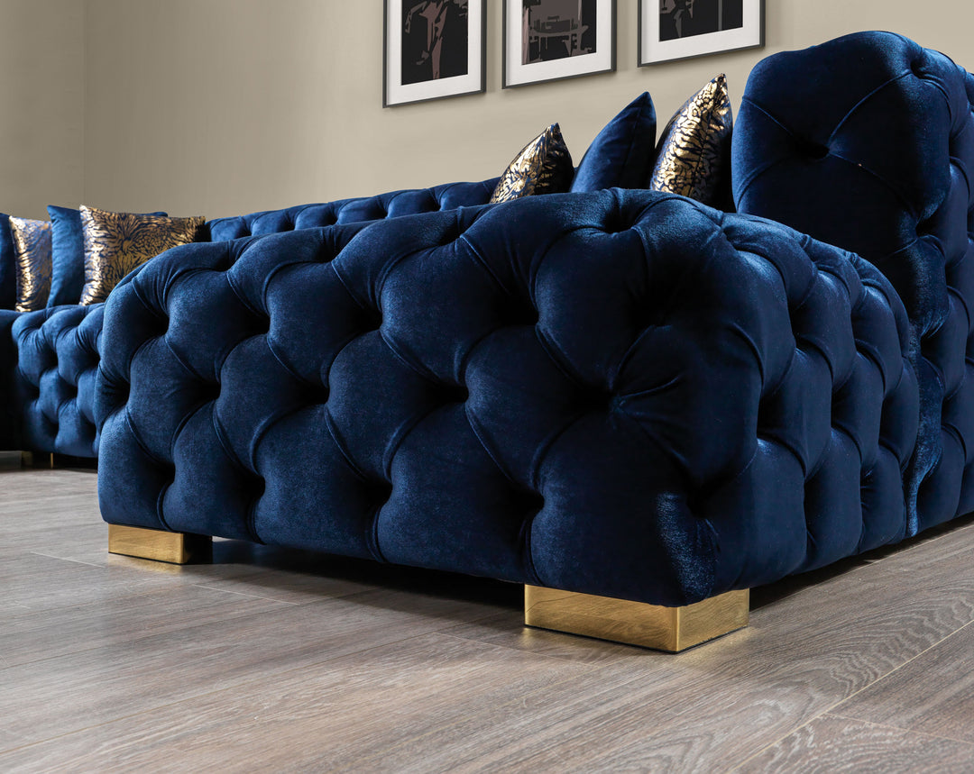 Neva Blue Velvet Double Chaise 138" Sectional [ETA: 8/20]