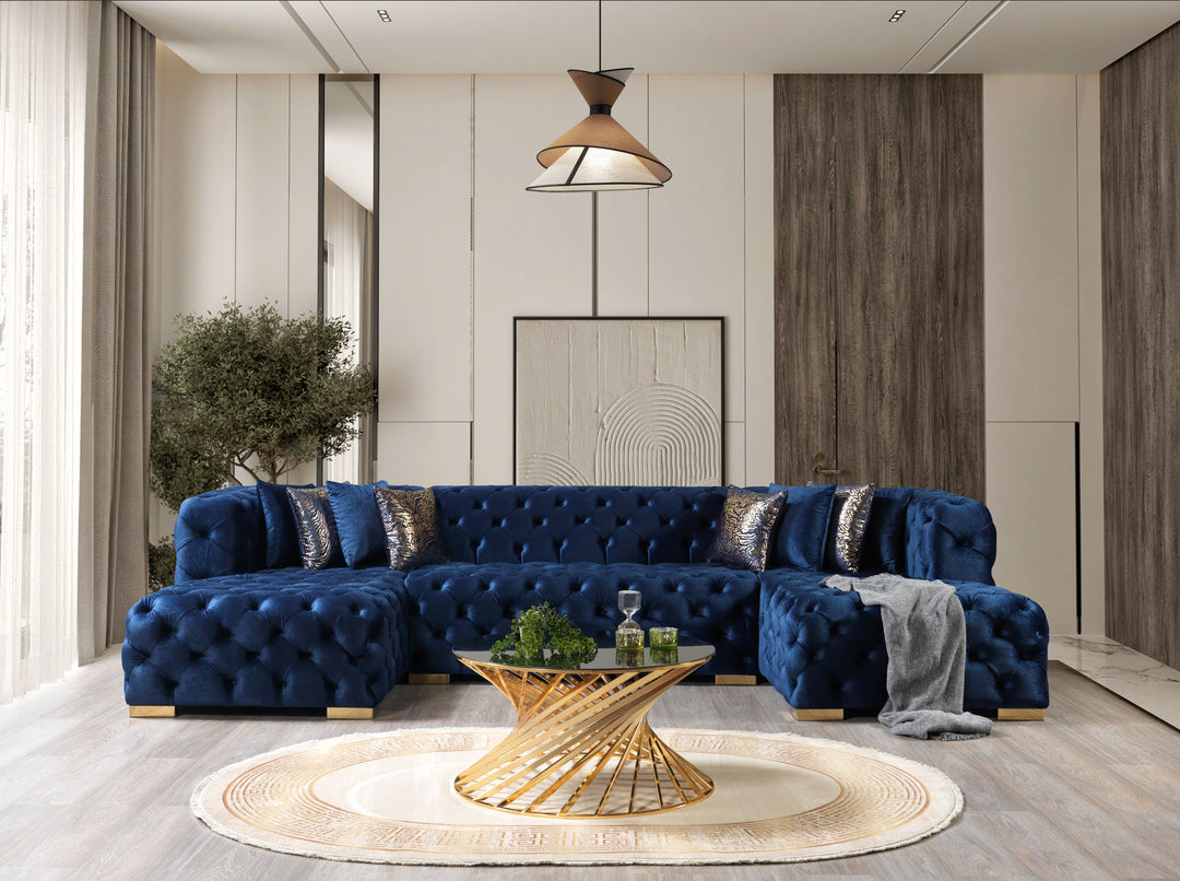 Neva Blue Velvet Double Chaise 138" Sectional [ETA: 8/20]