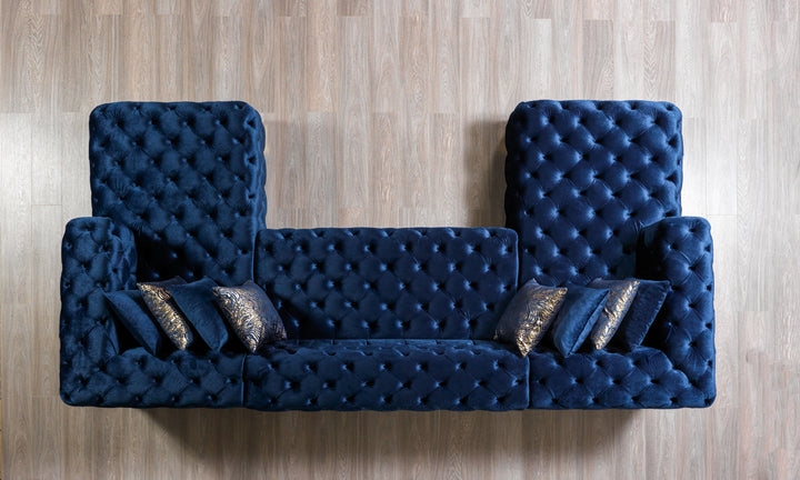 Neva Blue Velvet Double Chaise 138" Sectional [ETA: 8/20]