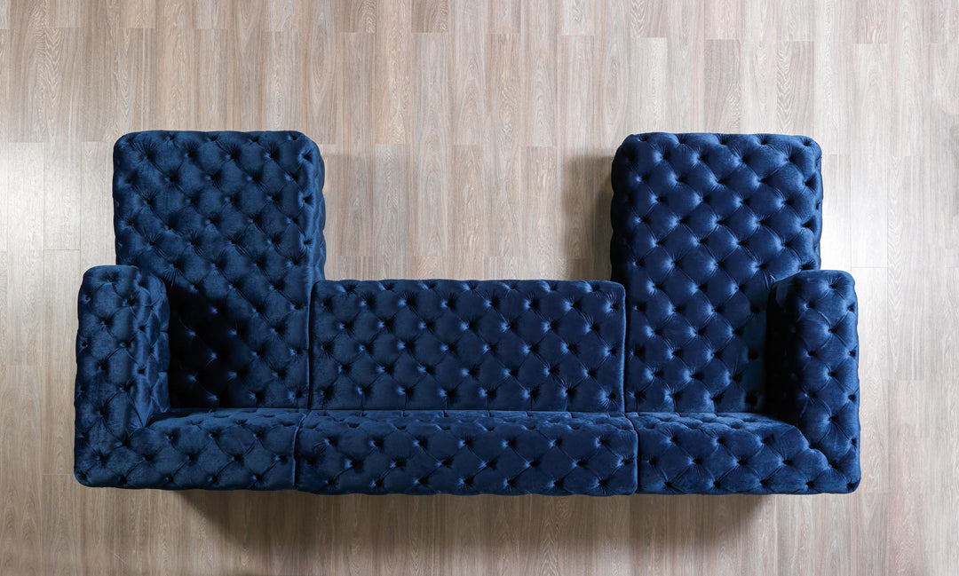 Neva Blue Velvet Double Chaise 138" Sectional [ETA: 8/20]