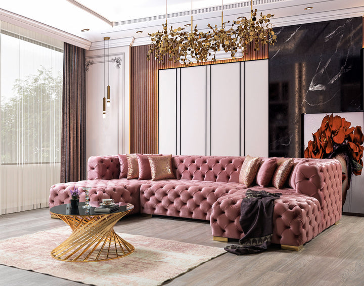 Neva Pink Velvet Double Chaise 138" Sectional[ETA: 8/20]
