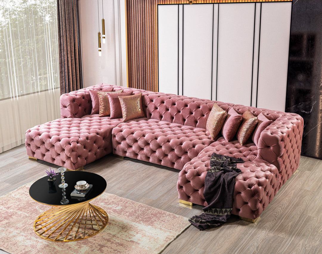 Neva Pink Velvet Double Chaise 138" Sectional[ETA: 8/20]