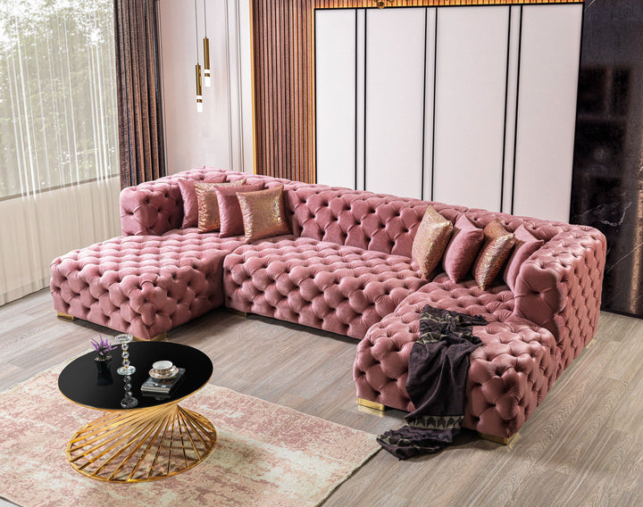 Neva Pink Velvet Double Chaise 138" Sectional[ETA: 8/20]