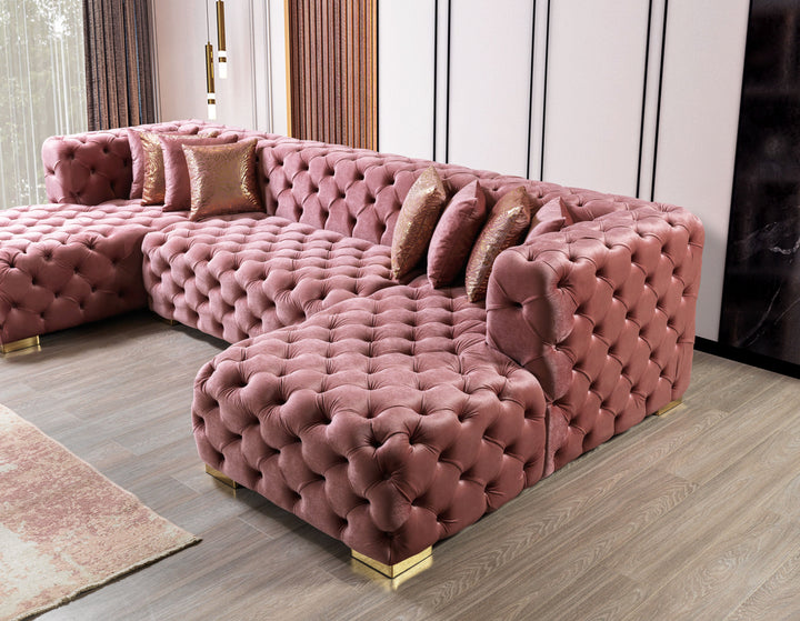 Neva Pink Velvet Double Chaise 138" Sectional[ETA: 8/20]