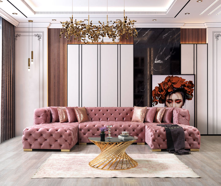 Neva Pink Velvet Double Chaise 138" Sectional[ETA: 8/20]