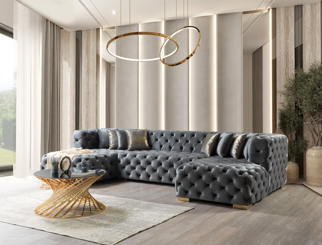 Neva Gray Velvet Double Chaise 138" Sectional [ETA: 8/20]