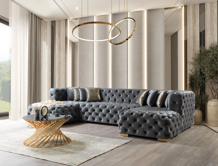 Neva Gray Velvet Double Chaise 138" Sectional [ETA: 8/20]