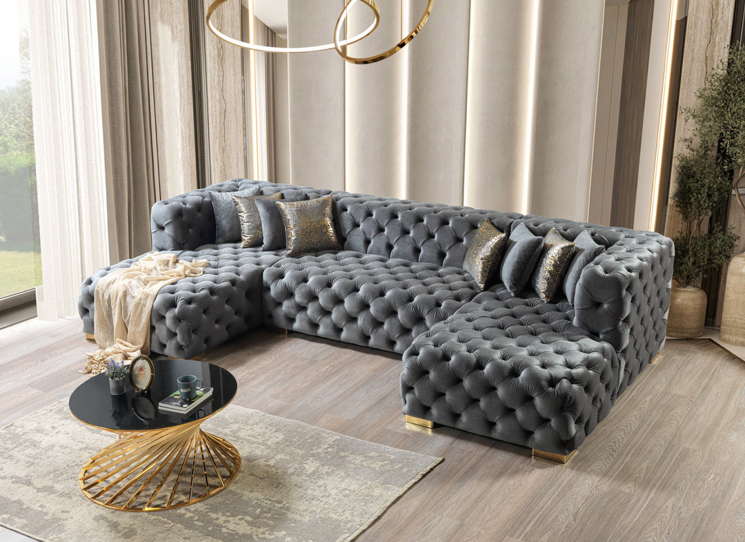 Neva Gray Velvet Double Chaise 138" Sectional [ETA: 8/20]