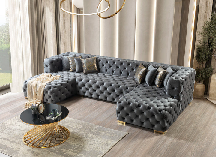 Neva Gray Velvet Double Chaise 138" Sectional [ETA: 8/20]