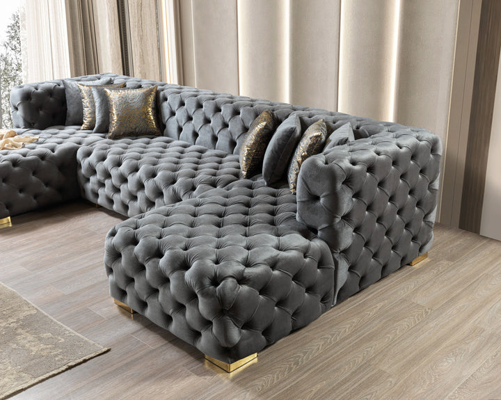 Neva Gray Velvet Double Chaise 138" Sectional [ETA: 8/20]