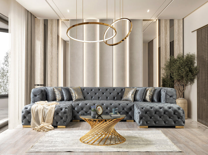 Neva Gray Velvet Double Chaise 138" Sectional [ETA: 8/20]
