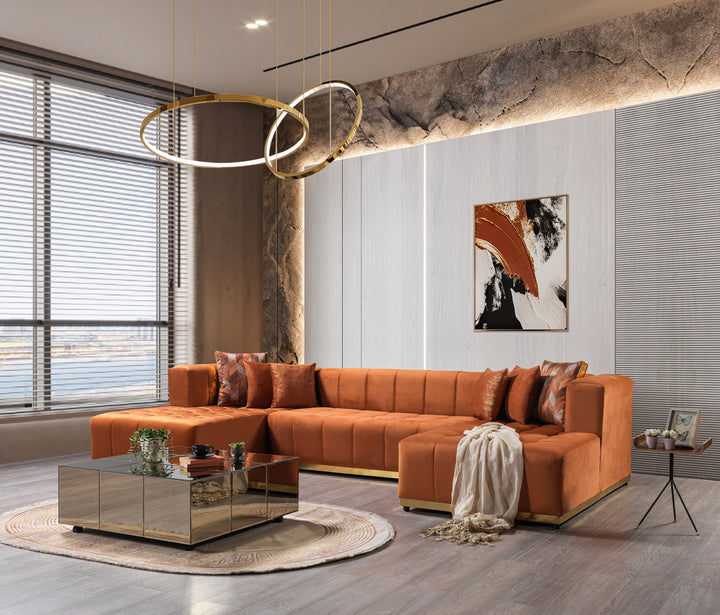 Elisha Orange Velvet Double Chaise 130" Sectional [ETA: 10/10]