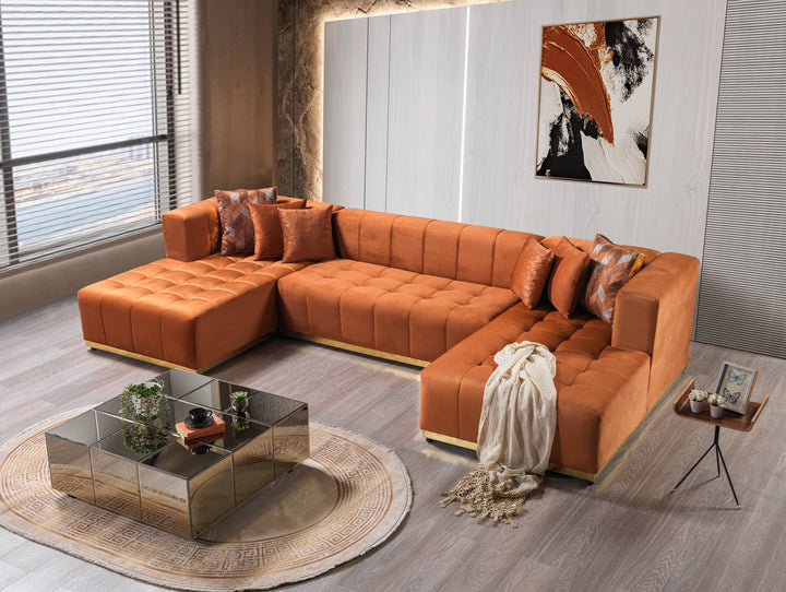 Elisha Orange Velvet Double Chaise 130" Sectional [ETA: 10/10]