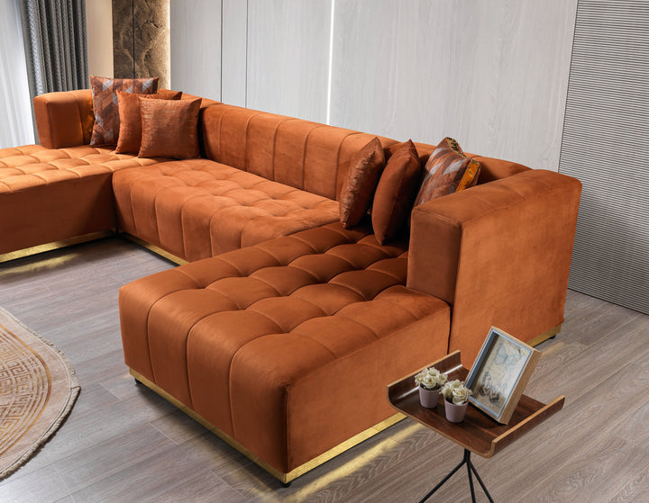Elisha Orange Velvet Double Chaise 130" Sectional [ETA: 10/10]