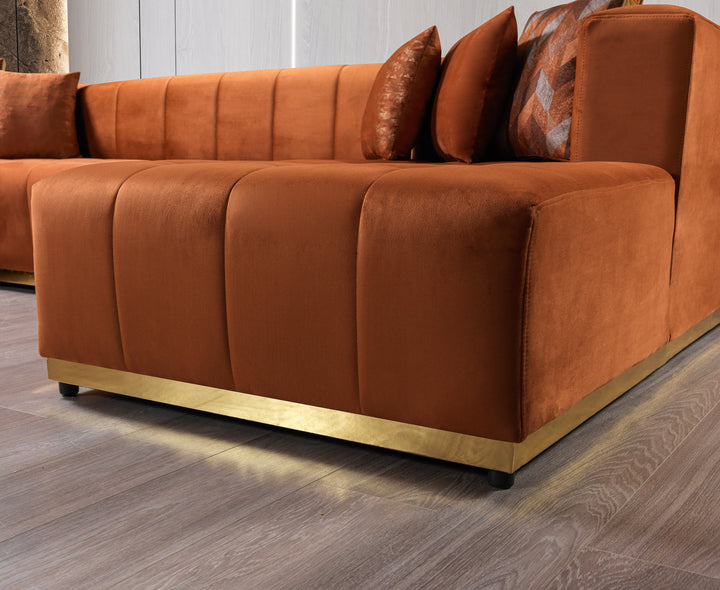Elisha Orange Velvet Double Chaise 130" Sectional [ETA: 10/10]