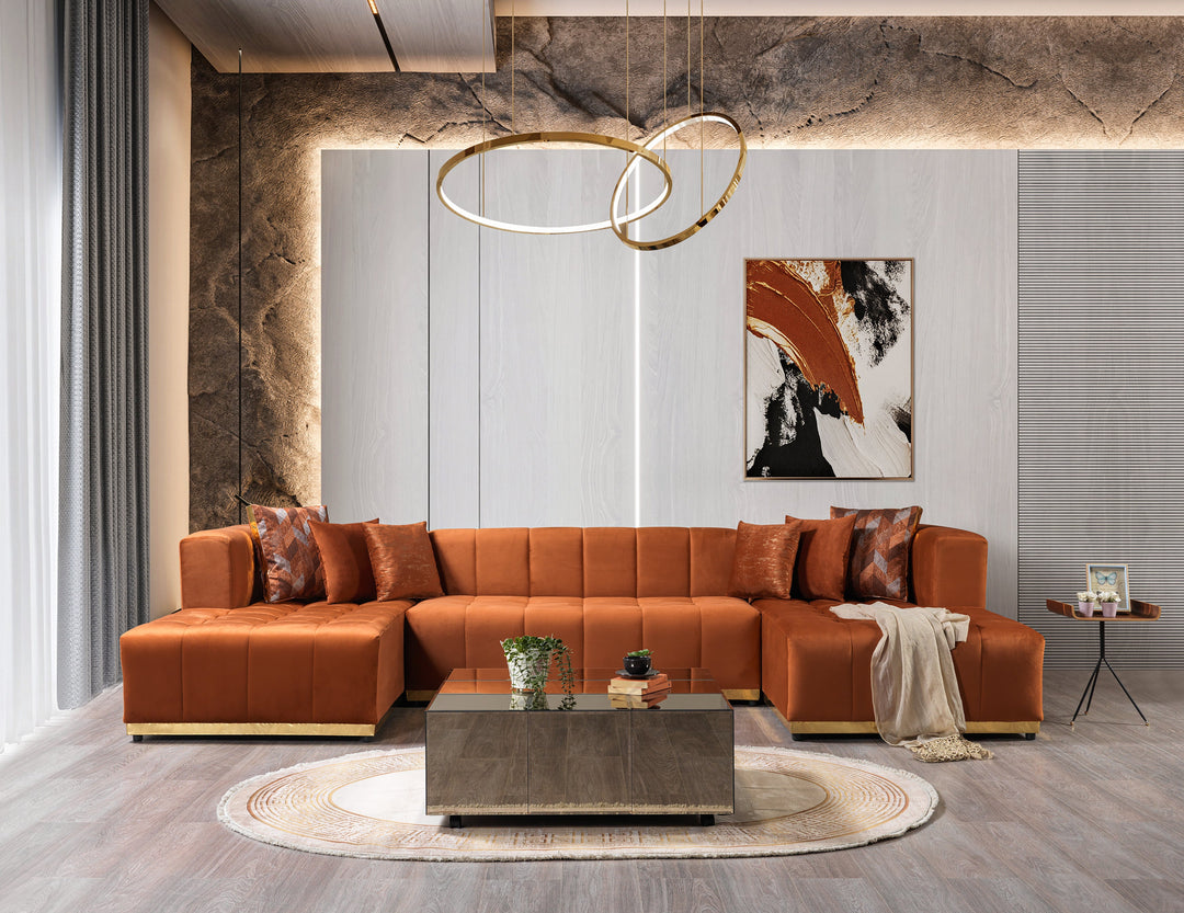 Elisha Orange Velvet Double Chaise 130" Sectional [ETA: 10/10]