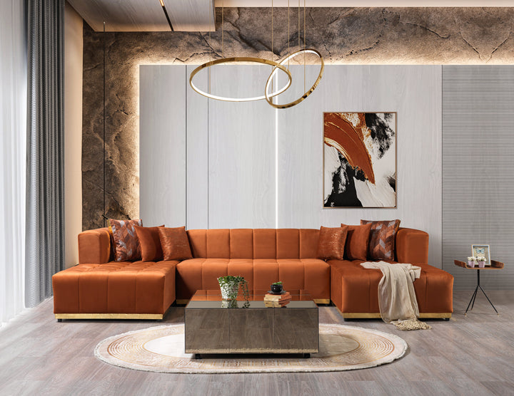 Elisha Orange Velvet Double Chaise 130" Sectional [ETA: 10/10]