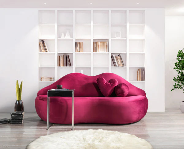 Lips Maroon Velvet Loveseat