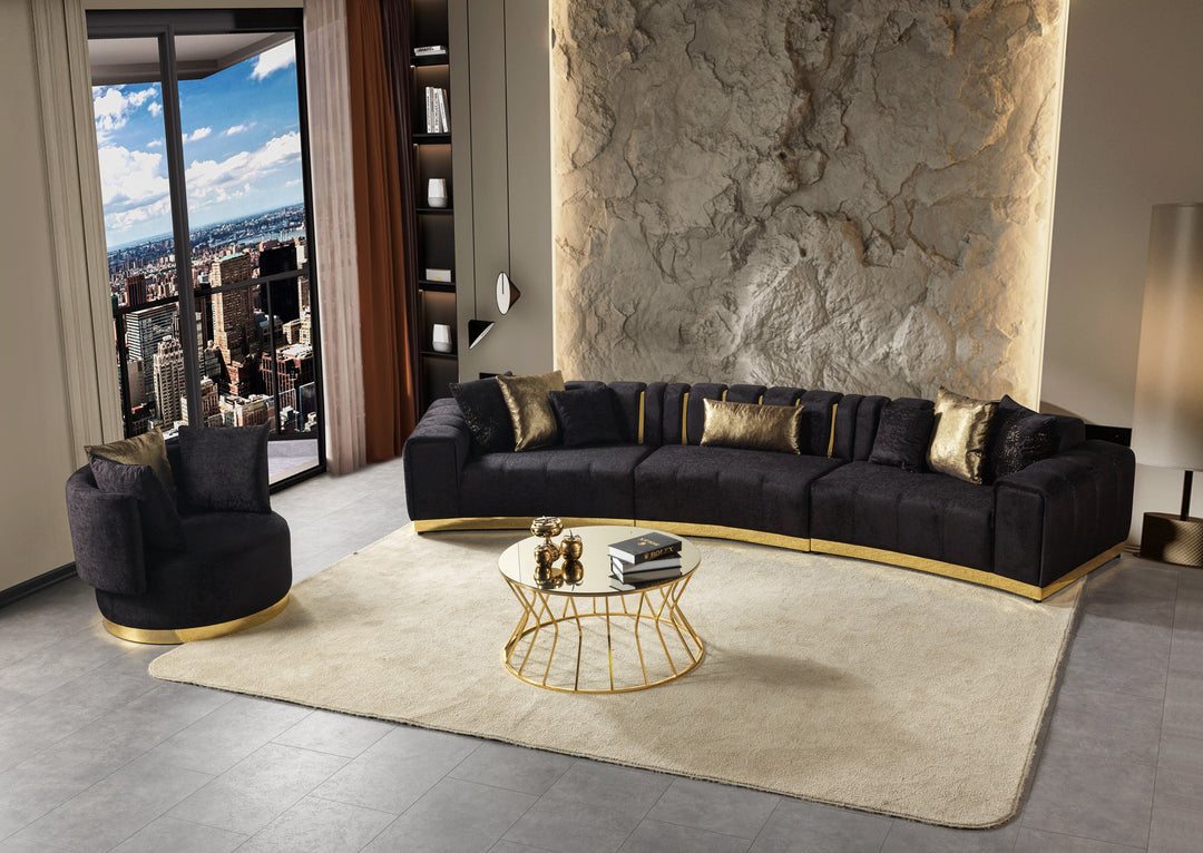 Michelle Black Velvet 3-Piece Curved 165" Sectional