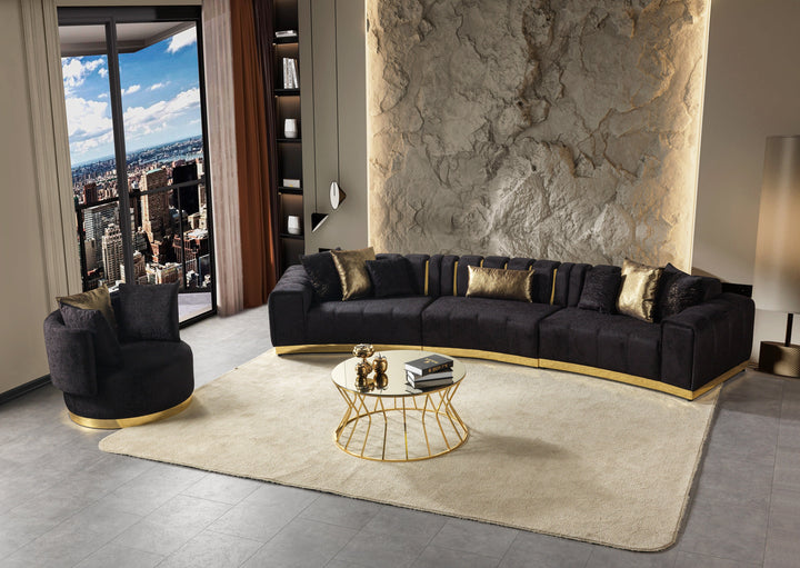 Michelle Black Velvet 3-Piece Curved 165" Sectional