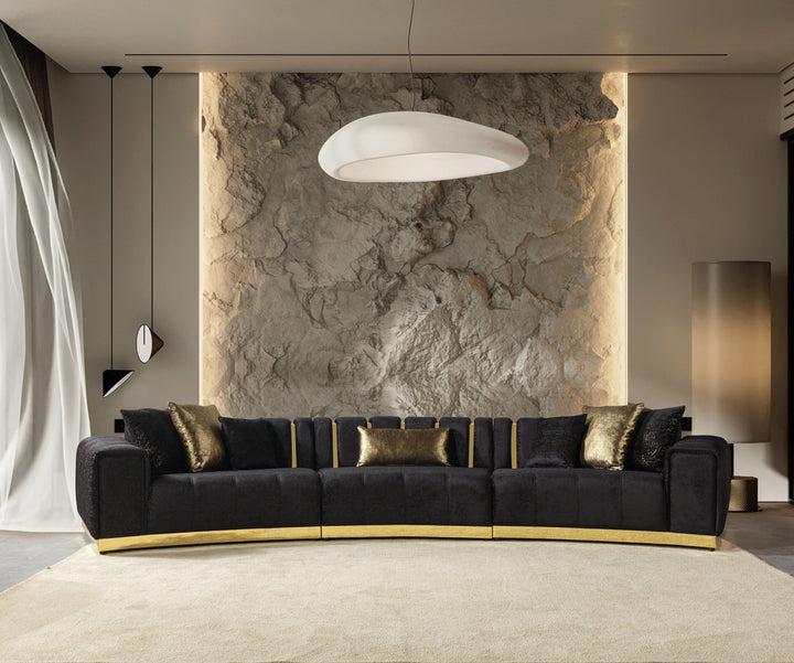Michelle Black Velvet 3-Piece Curved 165" Sectional