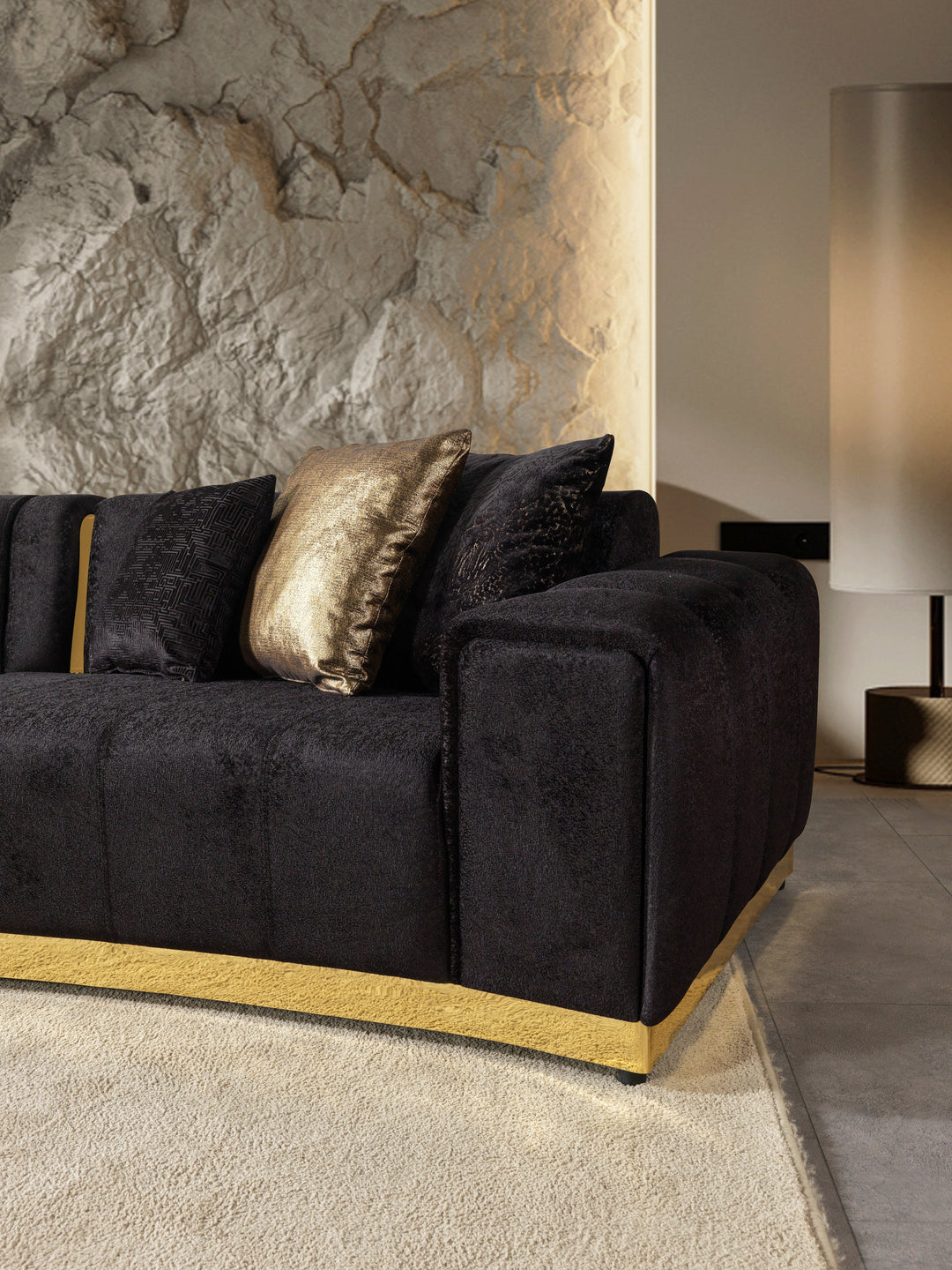 Michelle Black Velvet 3-Piece Curved 165" Sectional