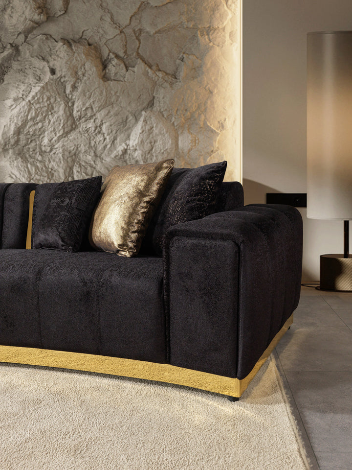 Michelle Black Velvet 3-Piece Curved 165" Sectional
