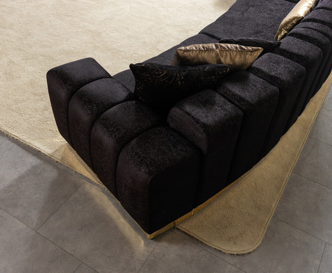 Michelle Black Velvet 3-Piece Curved 165" Sectional