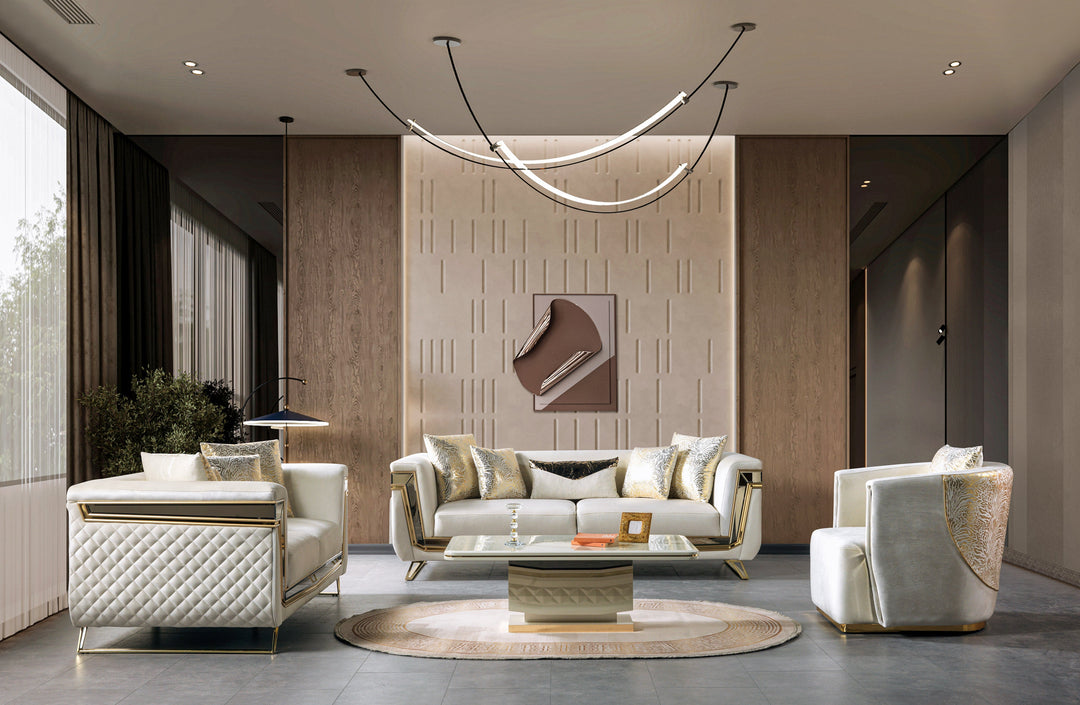 Anica Ivory Velvet Sofa 92" &amp; Loveseat 76"