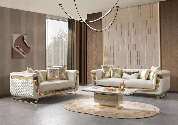 Anica Ivory Velvet Sofa 92" &amp; Loveseat 76"