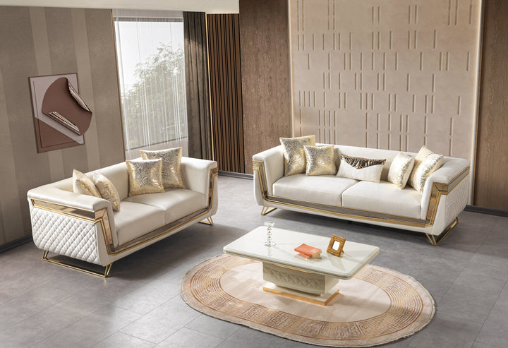 Anica Ivory Velvet Sofa 92" &amp; Loveseat 76"