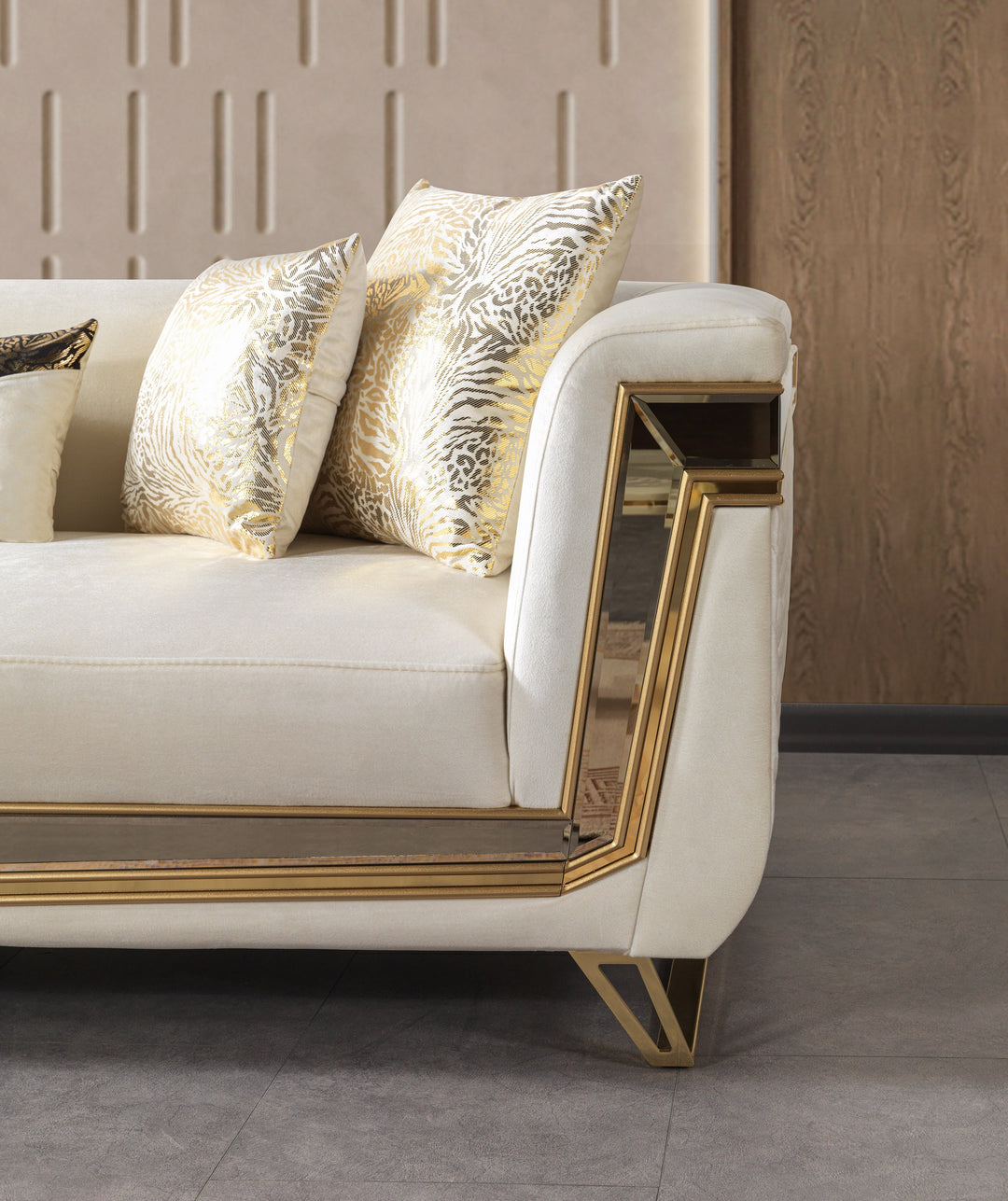 Anica Ivory Velvet Sofa 92" &amp; Loveseat 76"