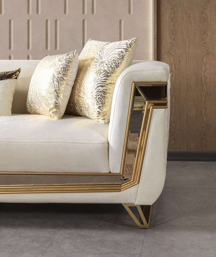 Anica Ivory Velvet Sofa 92" &amp; Loveseat 76"