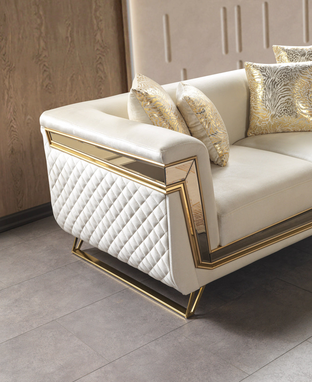 Anica Ivory Velvet Sofa 92" &amp; Loveseat 76"