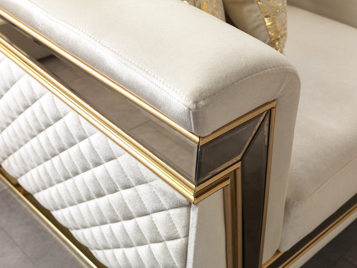 Anica Ivory Velvet Sofa 92" &amp; Loveseat 76"