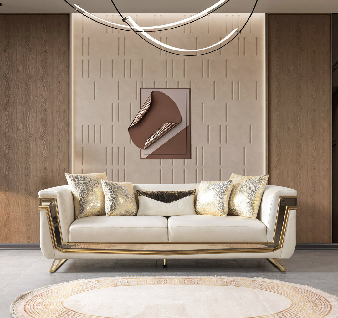 Anica Ivory Velvet Sofa 92" &amp; Loveseat 76"