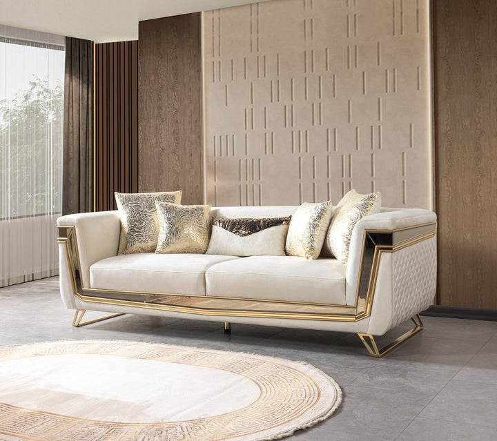 Anica Ivory Velvet Sofa 92" &amp; Loveseat 76"