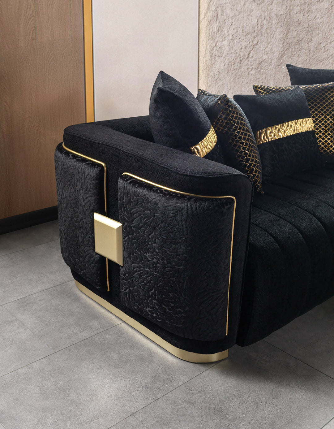 Carlina Black Velvet Sofa &amp; Loveseat