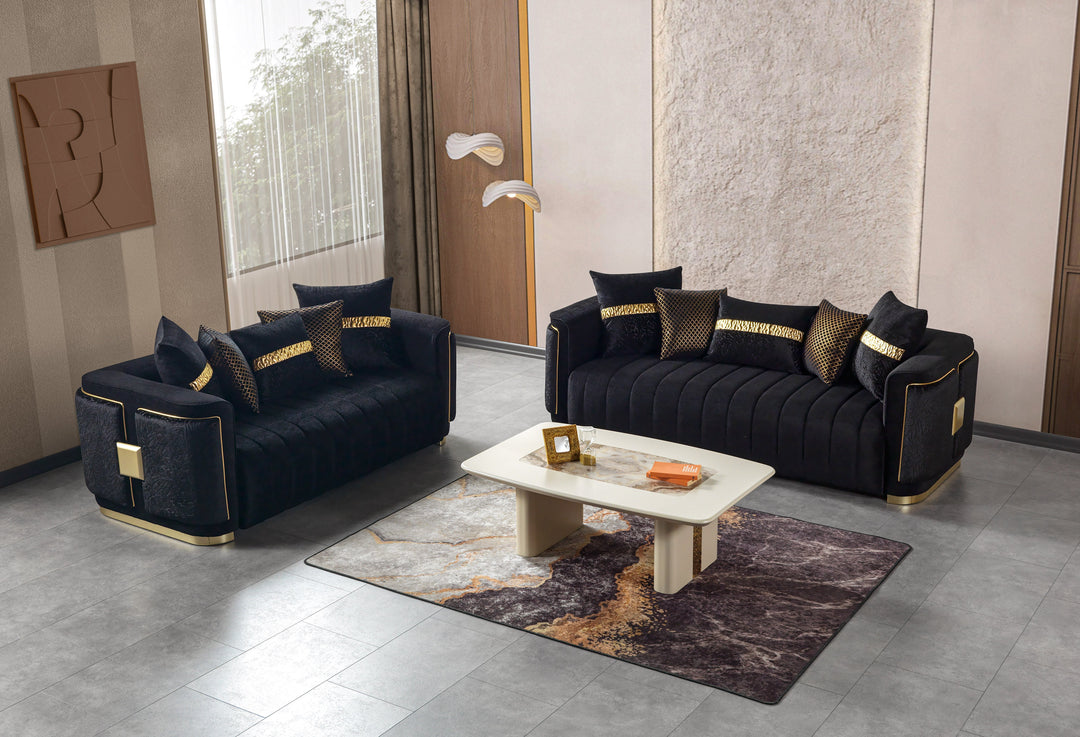 Carlina Black Velvet Sofa &amp; Loveseat
