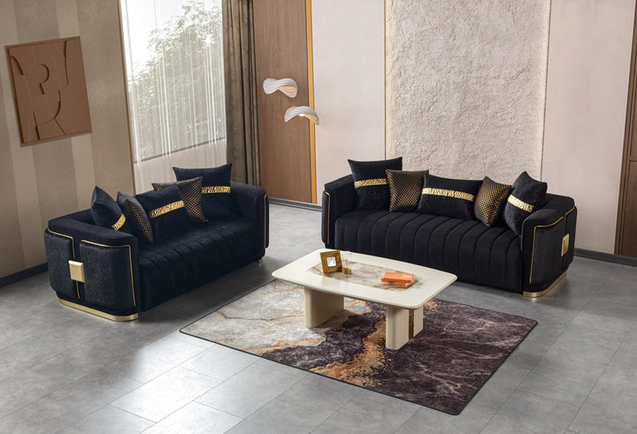 Carlina Black Velvet Sofa &amp; Loveseat