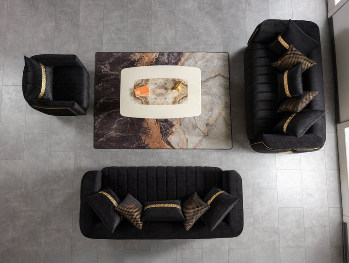 Carlina Black Velvet Loveseat 77"