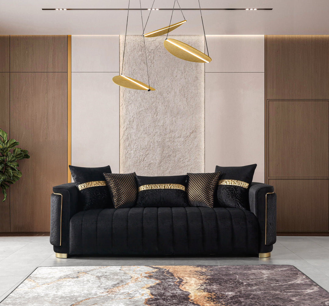 Carlina Black Velvet Sofa &amp; Loveseat