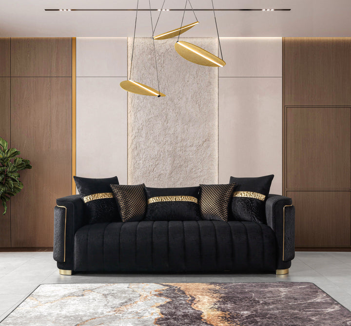 Carlina Black Velvet Sofa &amp; Loveseat